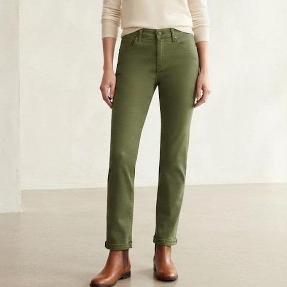 NYDJ Marilyn Straight Cotton Lyocell Olive Green Jeans Pants Women's Size 10